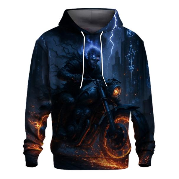 Grim Rider Through Neon Ruins heavyweight hoodies