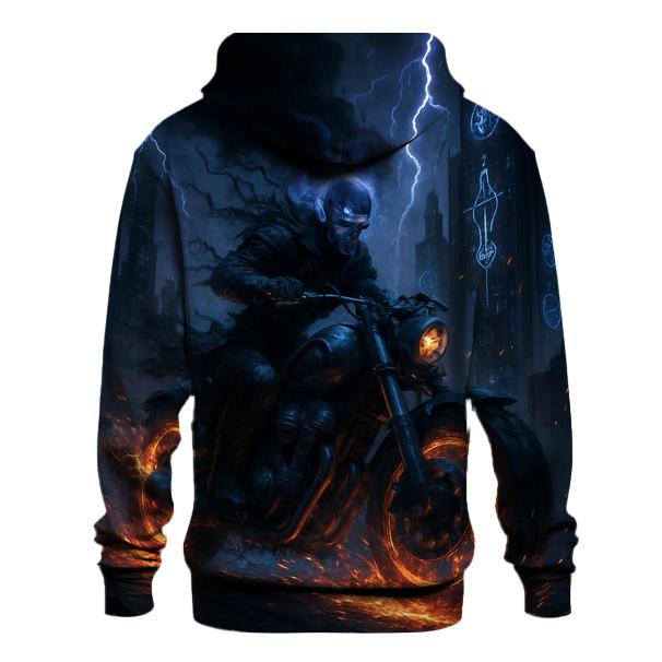 Grim Rider Through Neon Ruins heavyweight hoodies
