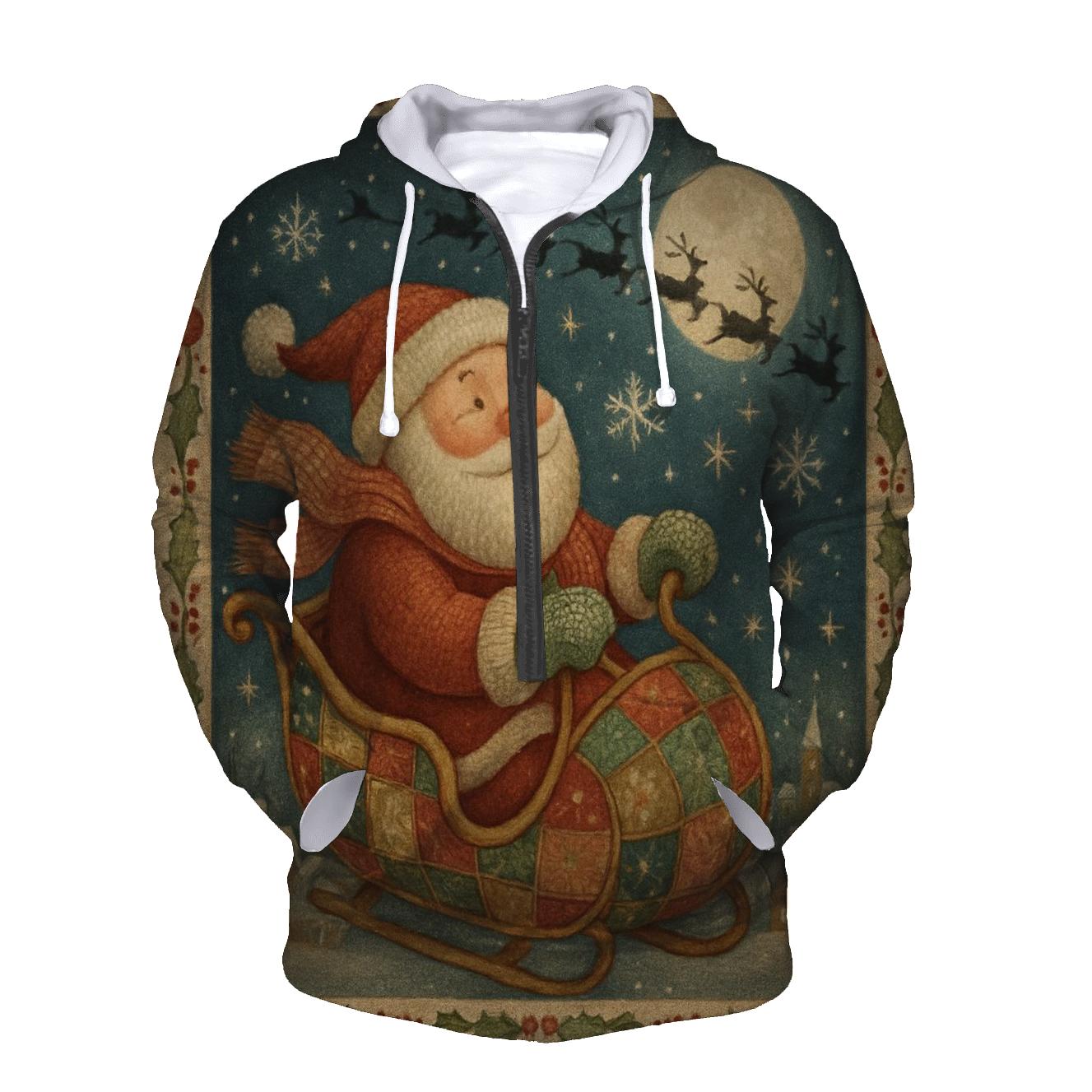Santa And The Cozy Moonlight Sleigh lightweight hoodies