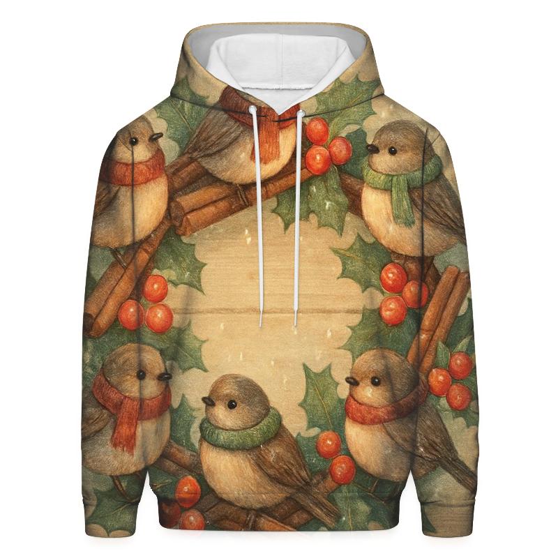 Wreath Of Woodland Snowbirds graphic hoodies