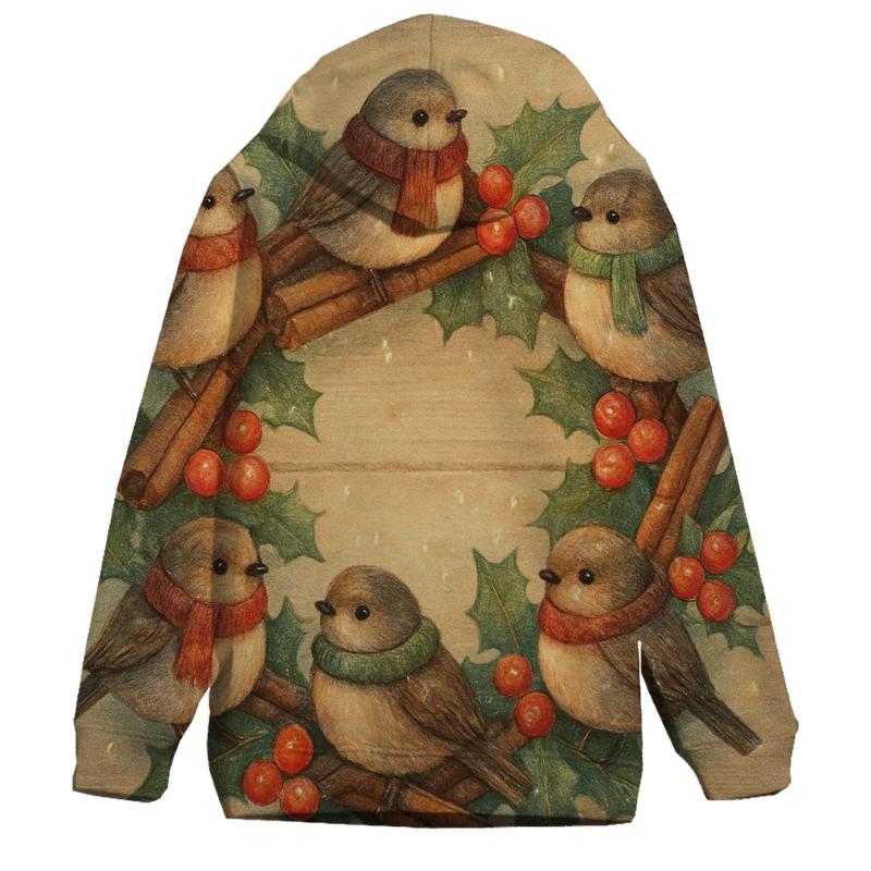 Wreath Of Woodland Snowbirds graphic hoodies
