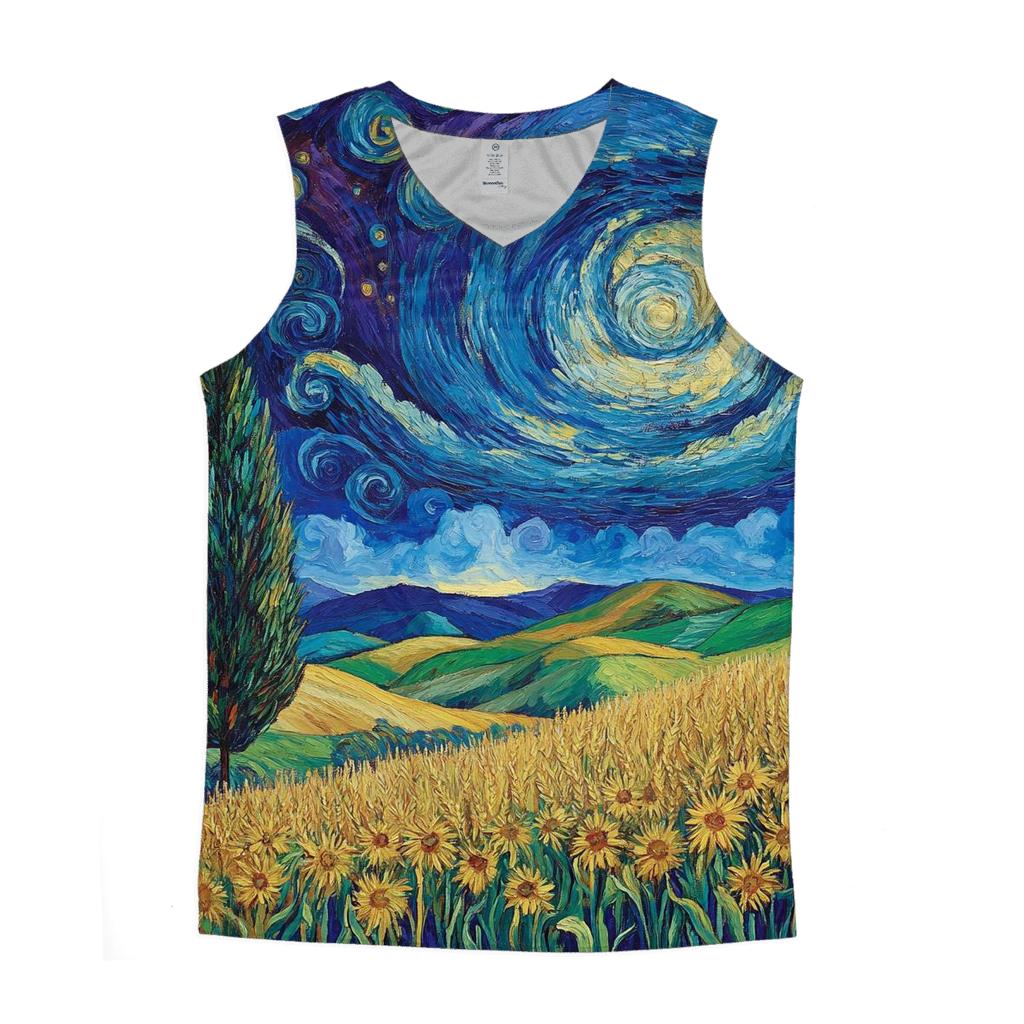 Van Gogh Inspired Starry Countryside cotton sleeveless tops
