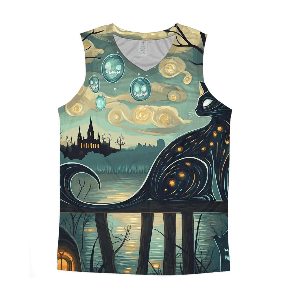 Shadow Cat With Haunted Moon custom tank tops