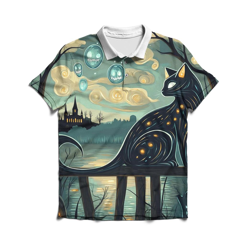 Shadow Cat With Haunted Moon classic pique polos