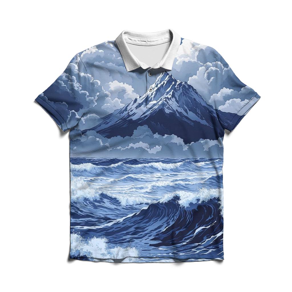 Hokusai Inspired Mountain Storm stylish collar polo tees