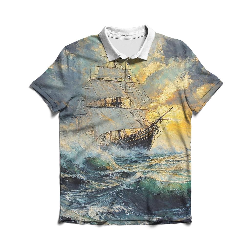 Turner Inspired Ship In Tempest casual sports polo shirts