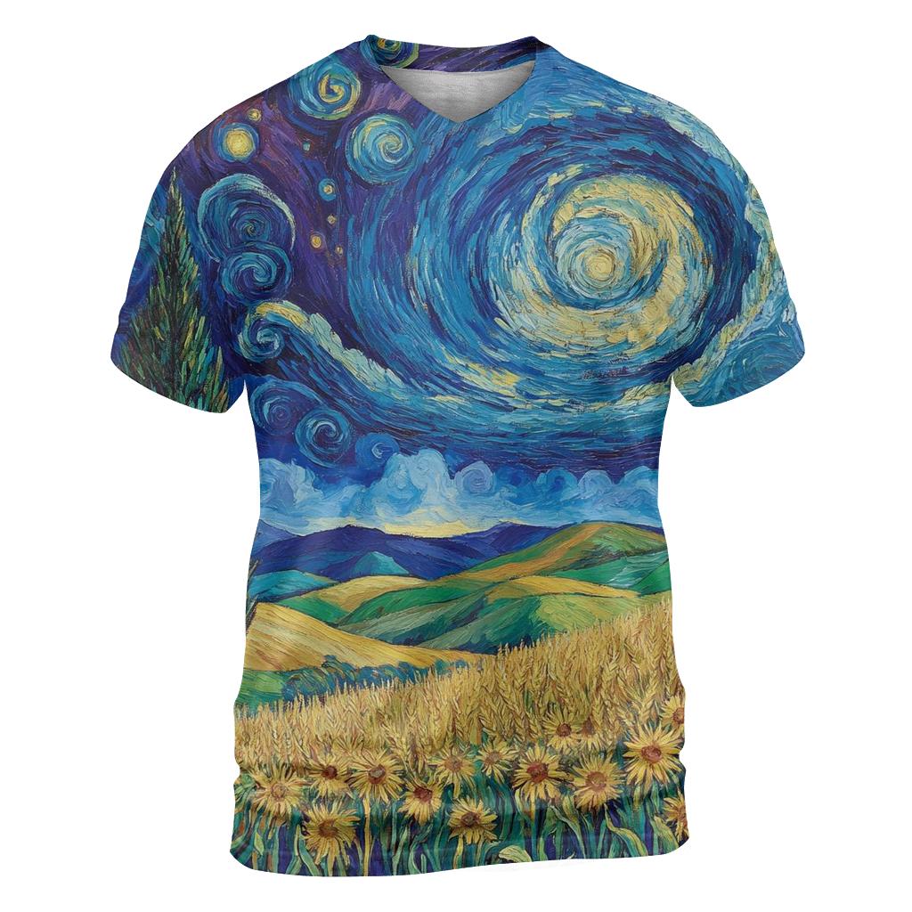 Van Gogh Inspired Starry Countryside trendy printed shirt styles