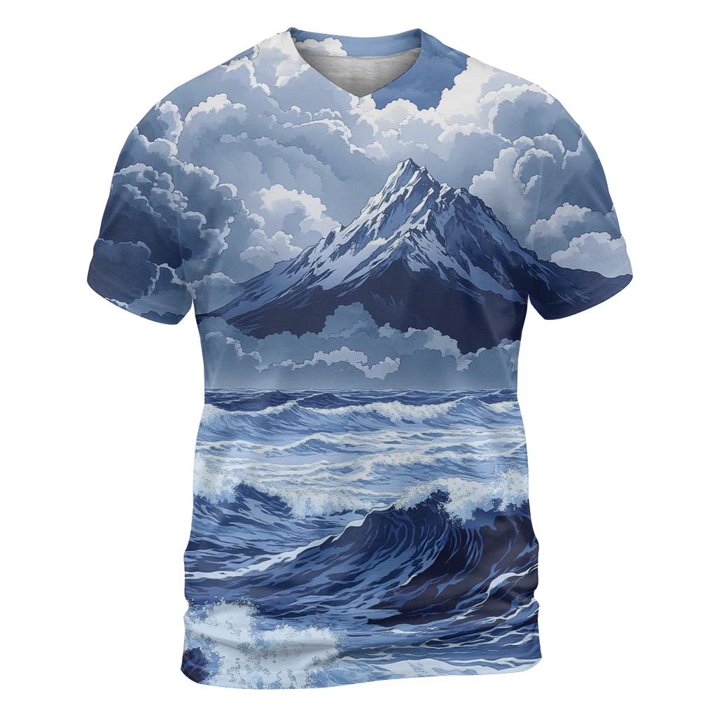 Hokusai Inspired Mountain Storm creative print fashion shirts