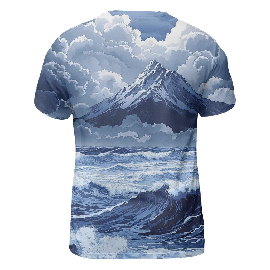 Hokusai Inspired Mountain Storm creative print fashion shirts