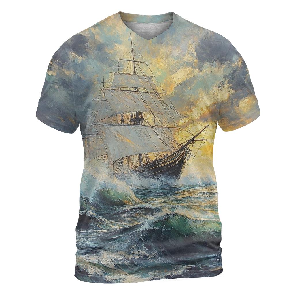 Turner Inspired Ship In Tempest artistic all-over print tops