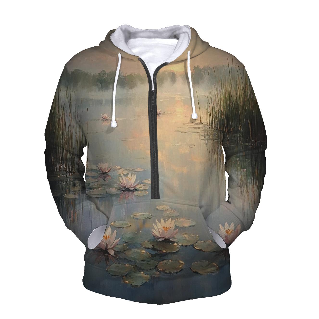 Monet Inspired Water Lilies At Dawn lightweight hoodies