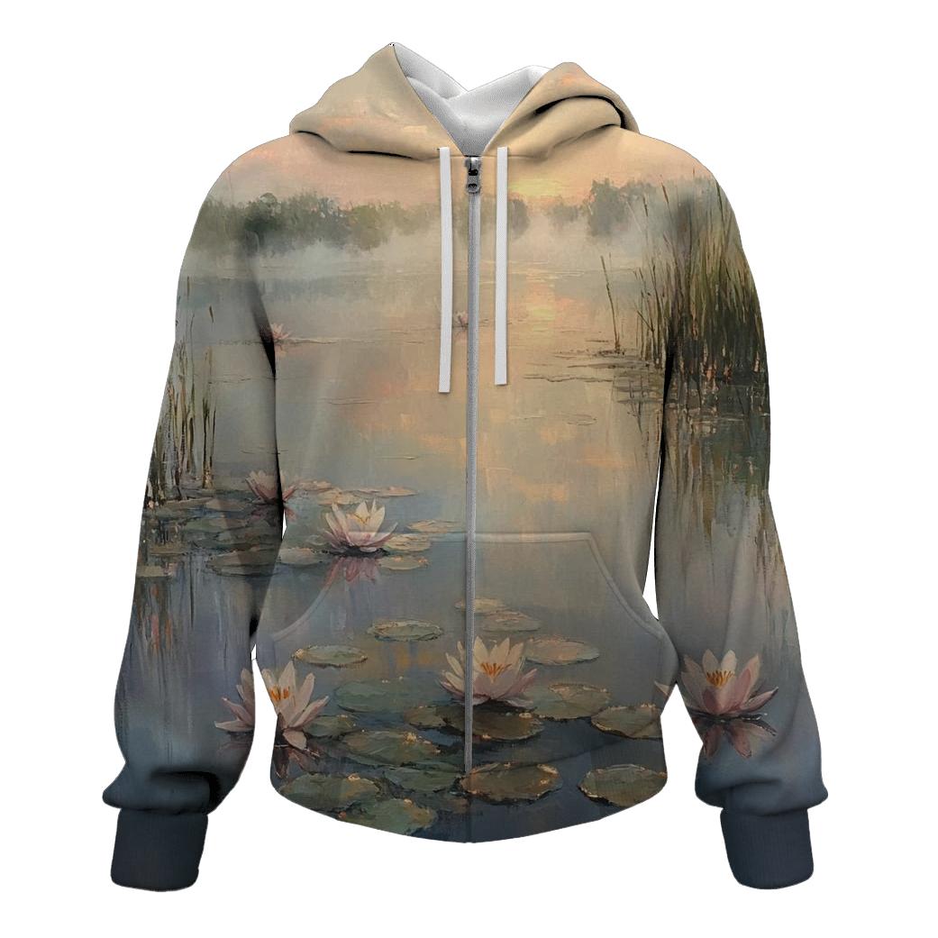 Monet Inspired Water Lilies At Dawn embroidered hoodies