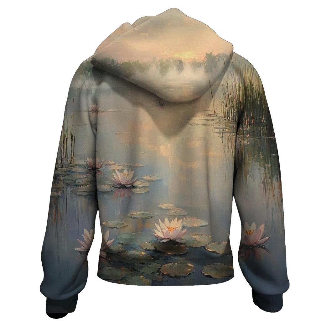 Monet Inspired Water Lilies At Dawn embroidered hoodies
