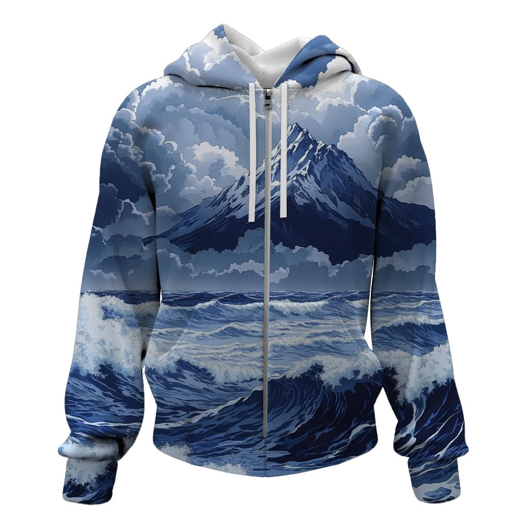Hokusai Inspired Mountain Storm zip-up hoodies