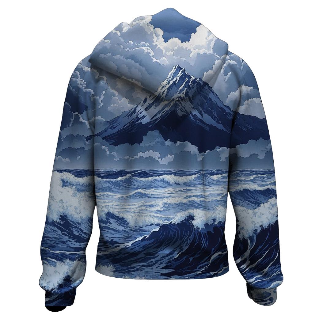 Hokusai Inspired Mountain Storm zip-up hoodies