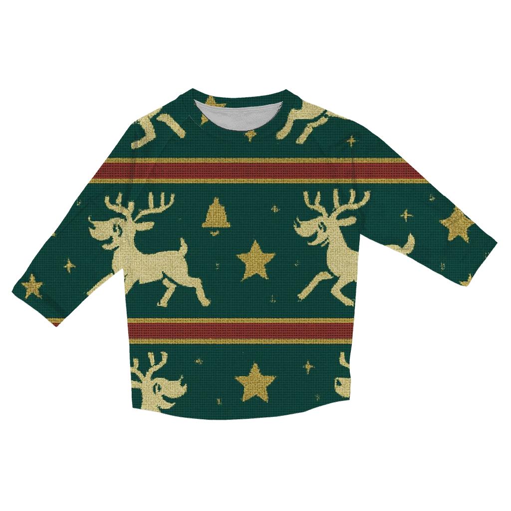 Reindeer Ribbon Carousel Design fashion 3/4 sleeve shirts