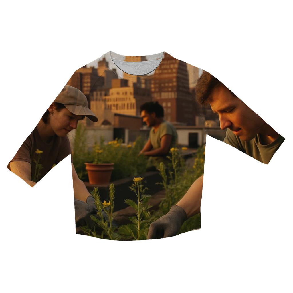 Rooftop Garden Overlook At Golden Hour custom 3/4 sleeve shirts
