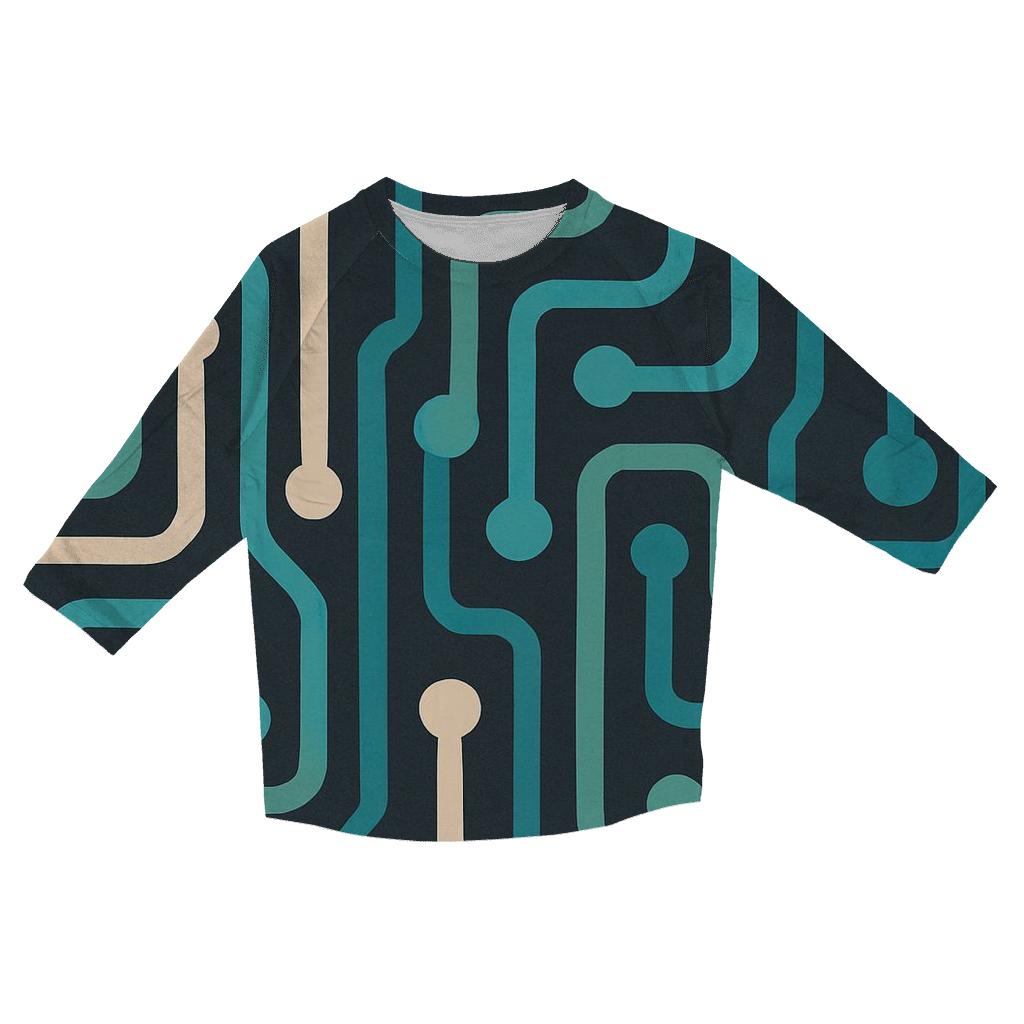Aqua Retro Tech Lines custom 3/4 sleeve shirts