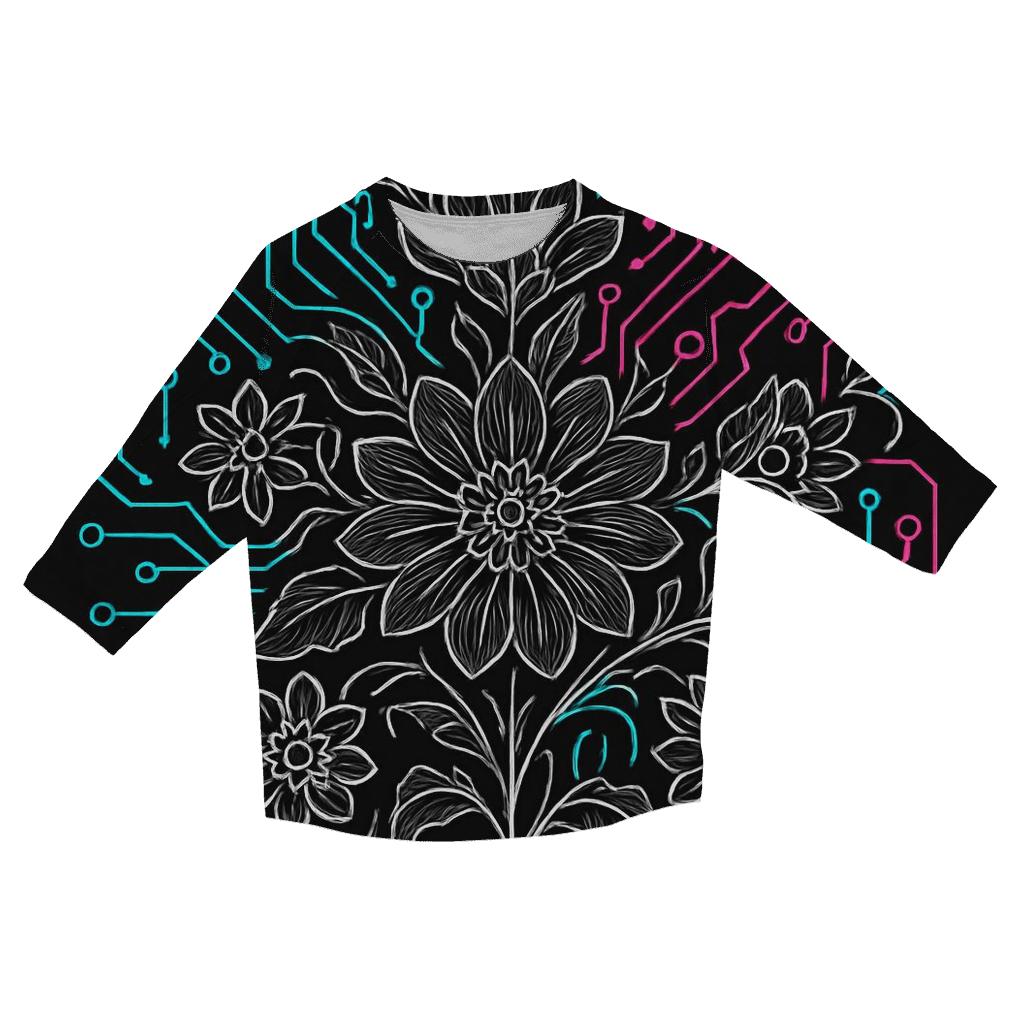 Abstract Circuit Bloom casual three quarter sleeve shirts