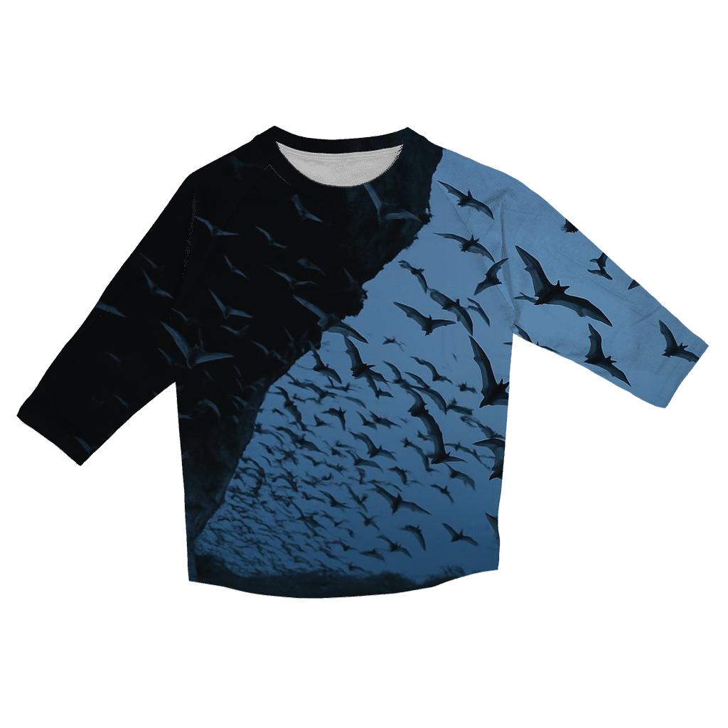 Cave Mouth Emergence — Bats At Dusk printed three quarter sleeve shirts