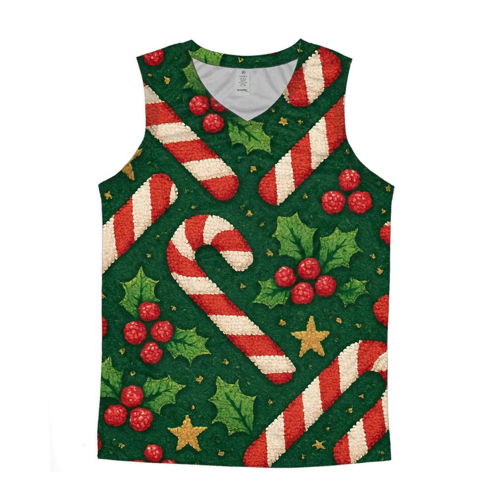 Kitschy Candy Cane Herringbone Design graphic print tank tops
