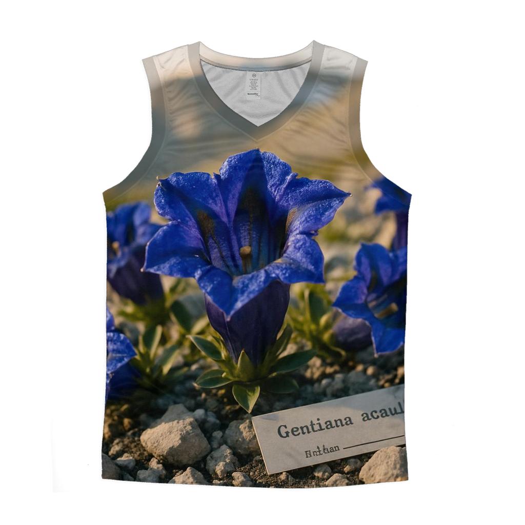 Alpine Gentian Meadow Study cotton sleeveless tops
