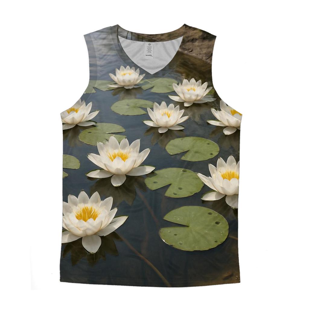 Riverbank Water Lily Survey graphic print tank tops
