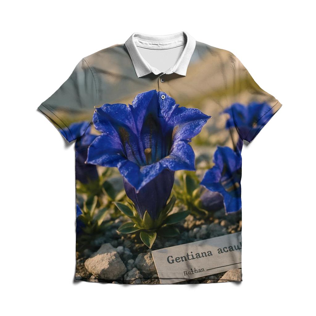 Alpine Gentian Meadow Study branded logo polo shirts
