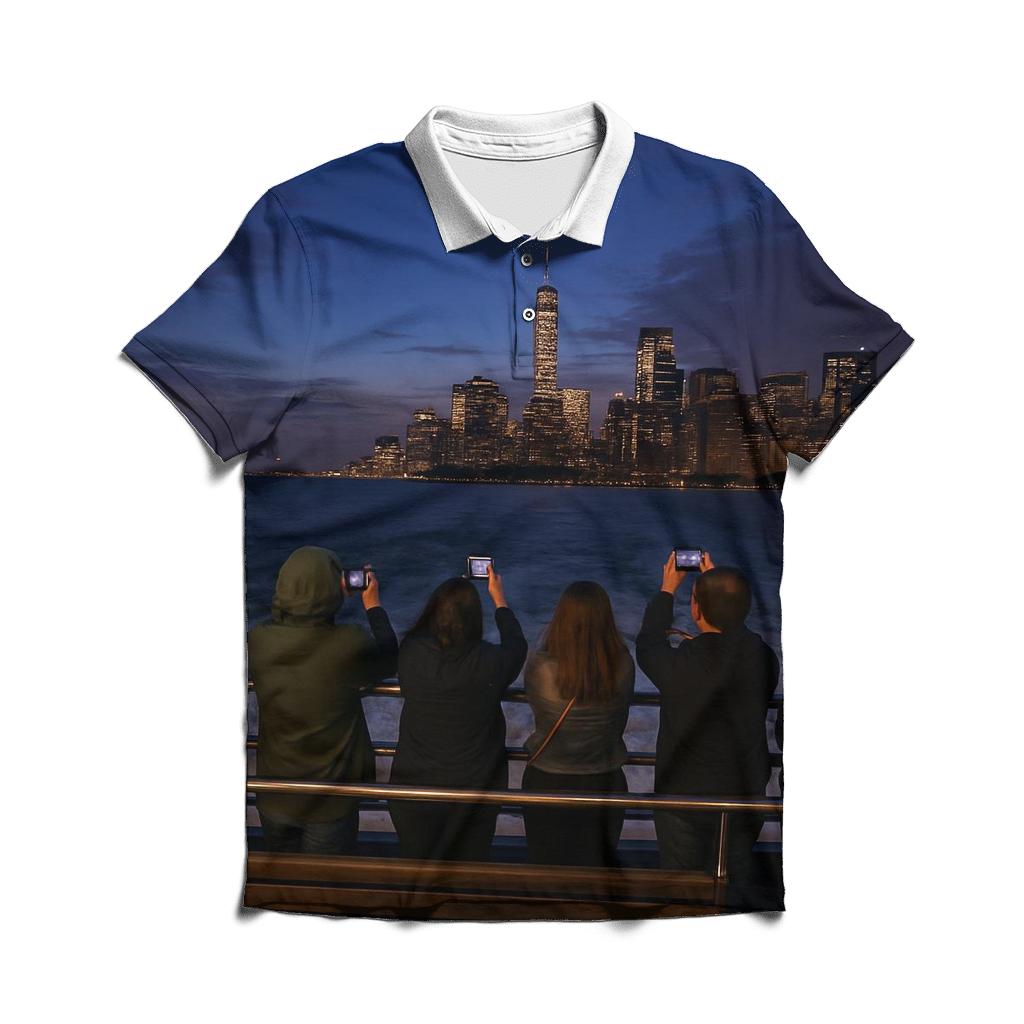Twilight Ferry Crossing To Governors Island premium cotton polo shirts