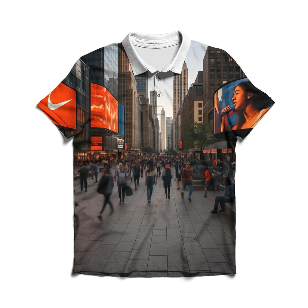 Rush Hour Pedestrian Plaza Panorama premium cotton polo shirts