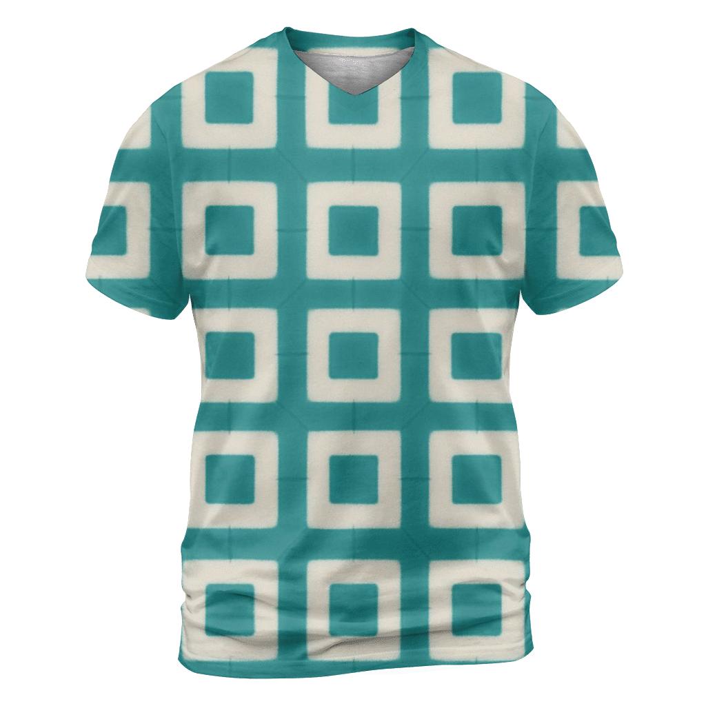 Teal Itajime Grid artistic all-over print tops