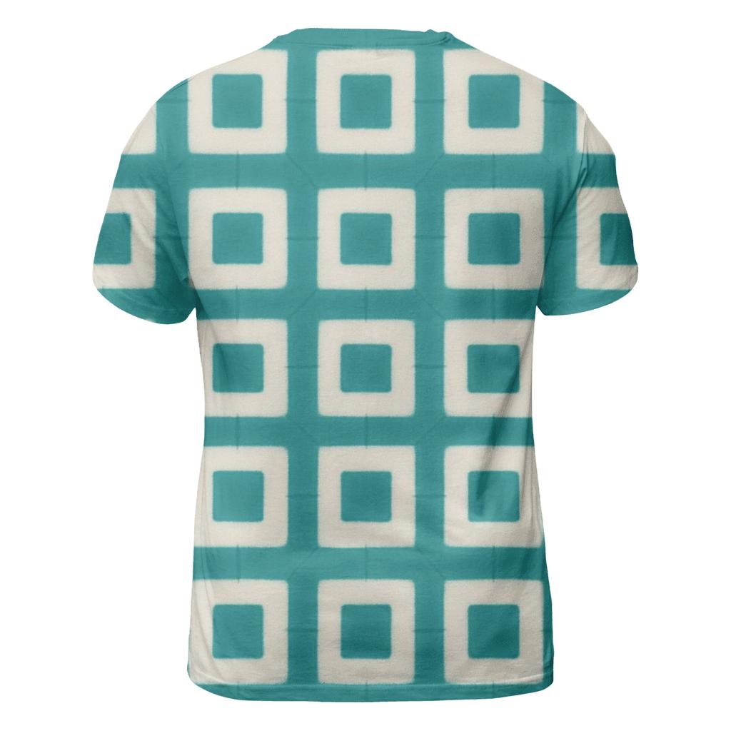 Teal Itajime Grid artistic all-over print tops