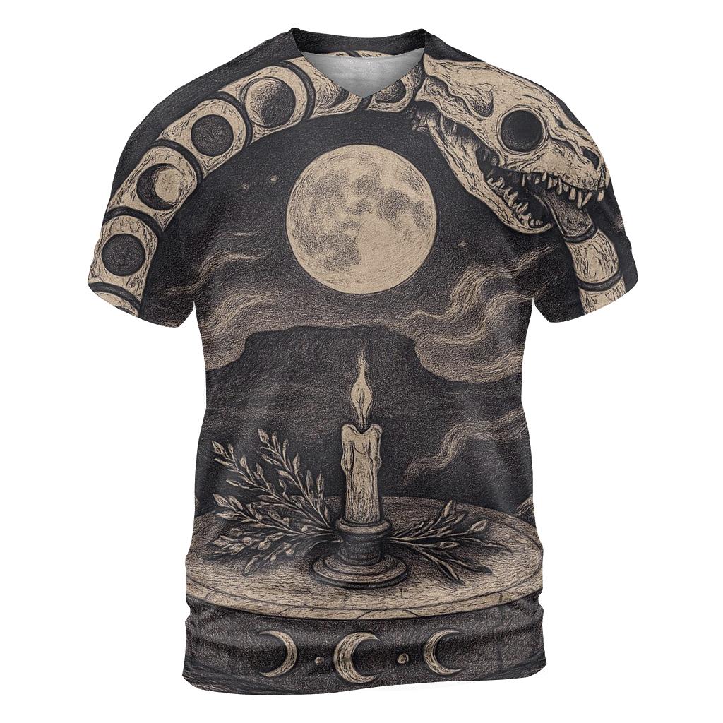 Lunar Bone Ouroboros artistic all-over print tops