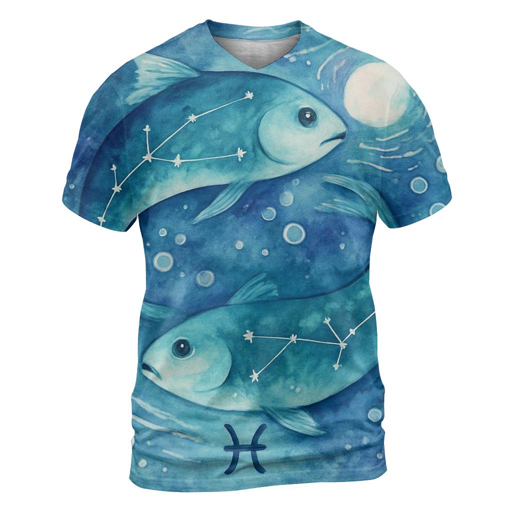 Pisces Cosmic Fish Dream Scene trendy printed shirt styles