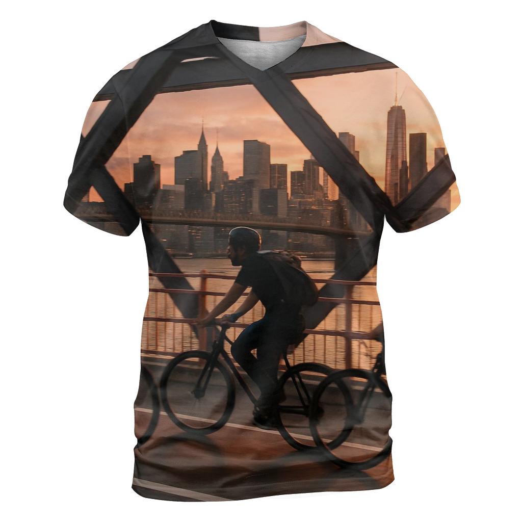 Sunset Bicycle Ride Across The Williamsburg Bridge vibrant all-over design tees