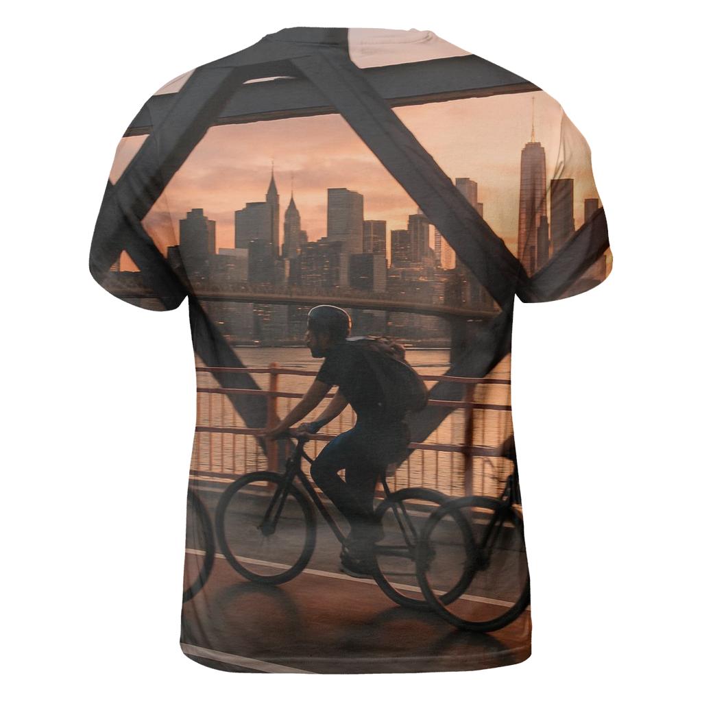Sunset Bicycle Ride Across The Williamsburg Bridge vibrant all-over design tees