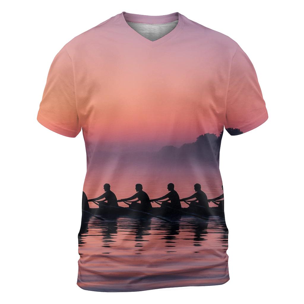 Rowing Sunrise Silhouette creative print fashion shirts