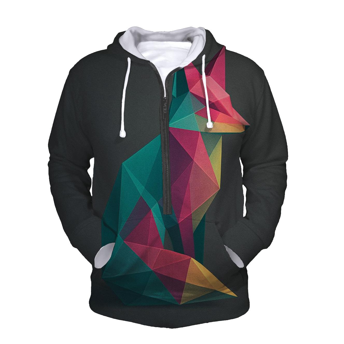 Chromatic Prism Fox embroidered hoodies