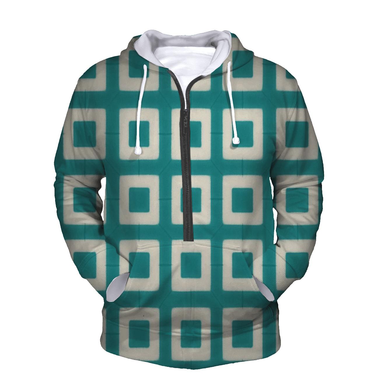 Teal Itajime Grid printed hoodies