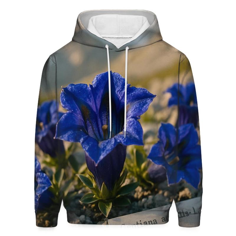 Alpine Gentian Meadow Study embroidered hoodies