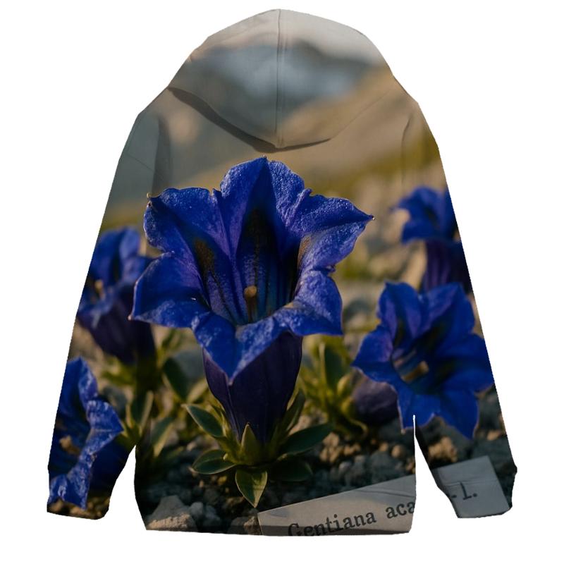 Alpine Gentian Meadow Study embroidered hoodies