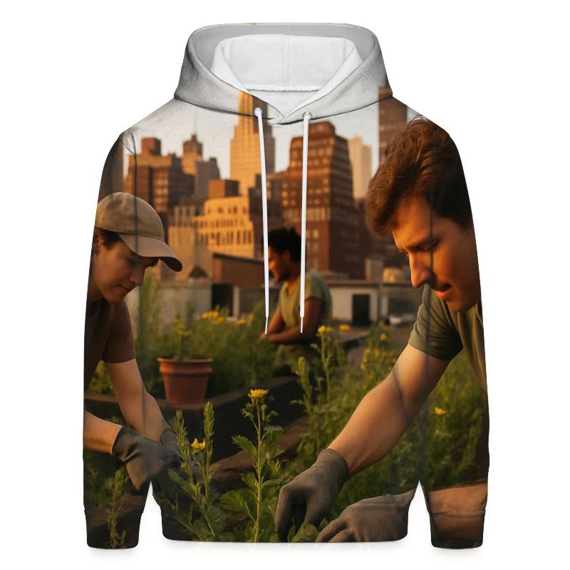 Rooftop Garden Overlook At Golden Hour printed hoodies