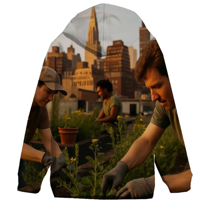 Rooftop Garden Overlook At Golden Hour printed hoodies