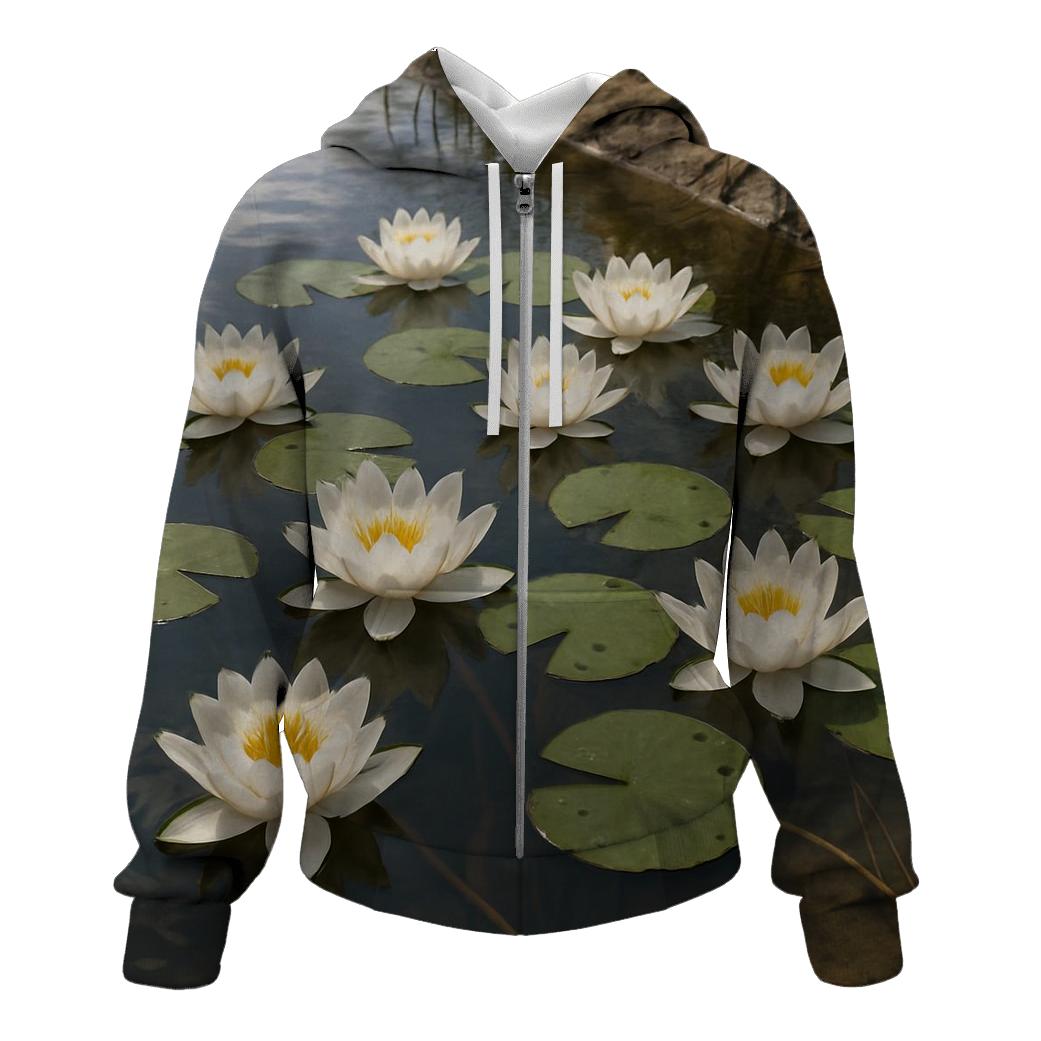 Riverbank Water Lily Survey embroidered hoodies