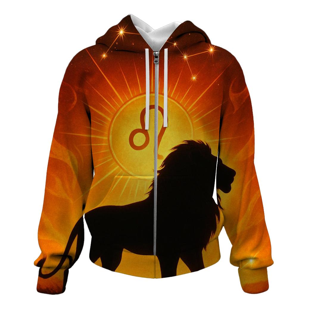 Leo Solar Flare Lion Artwork zip-up hoodies