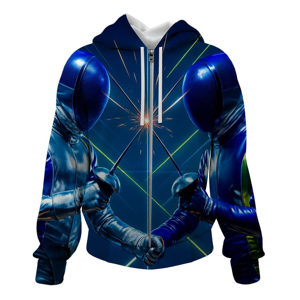 Futuristic Fencing Duel designer hoodies