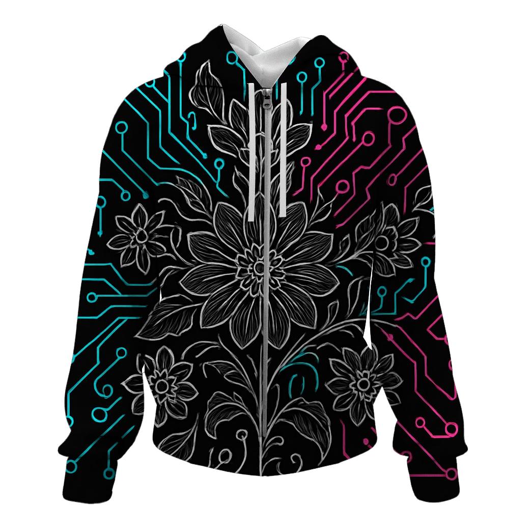 Abstract Circuit Bloom hoodie trends