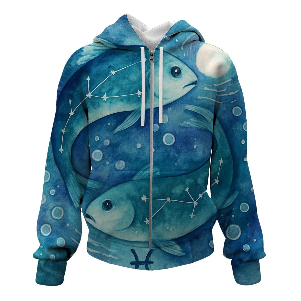 Pisces Cosmic Fish Dream Scene premium hoodies