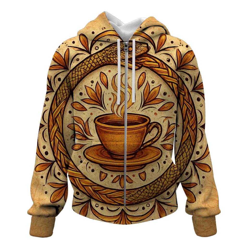 Saffron Ouroboros Mandala designer hoodies