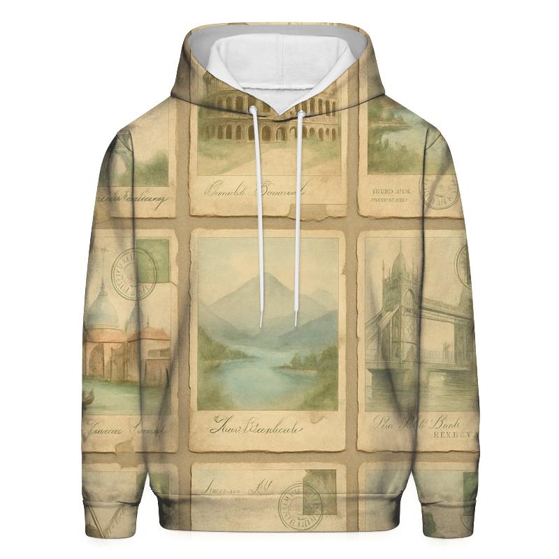 Antique Travel Postcard Montage printed hoodies